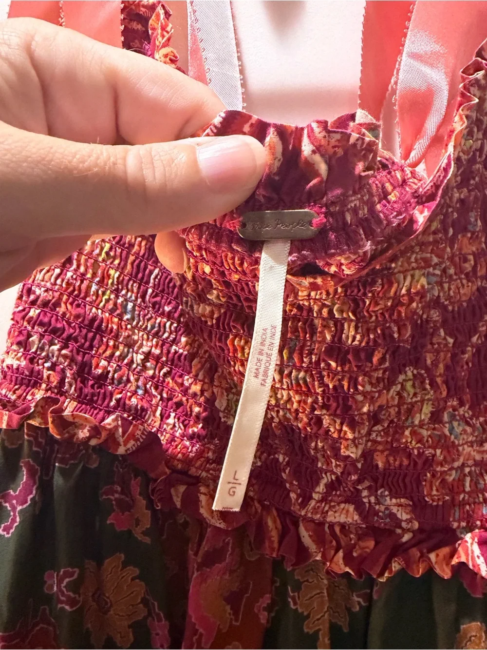 Free People Pink and Olive Floral Smocked Maxi Dress - Picture 2 of 2